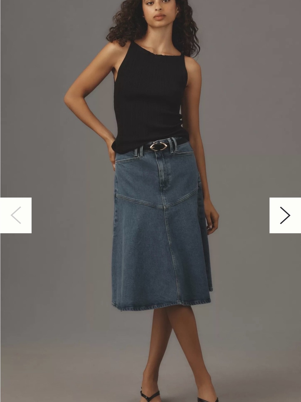 PAIGE Alice Indigo Denim Midi Skirt with Paneled Seams